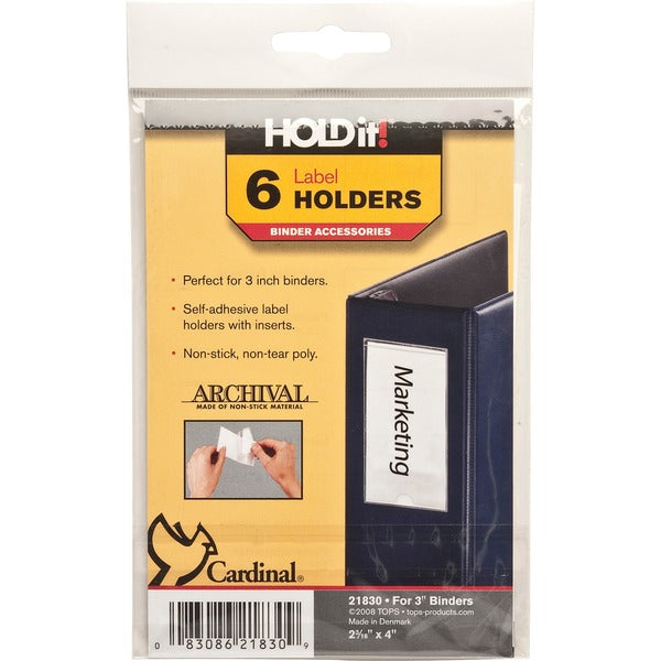 Cardinal HOLDit! Self-Adhesive Label Holders - 2.19" (55.56 mm) x 4" (101.60 mm) x - 6 / Pack - Clear