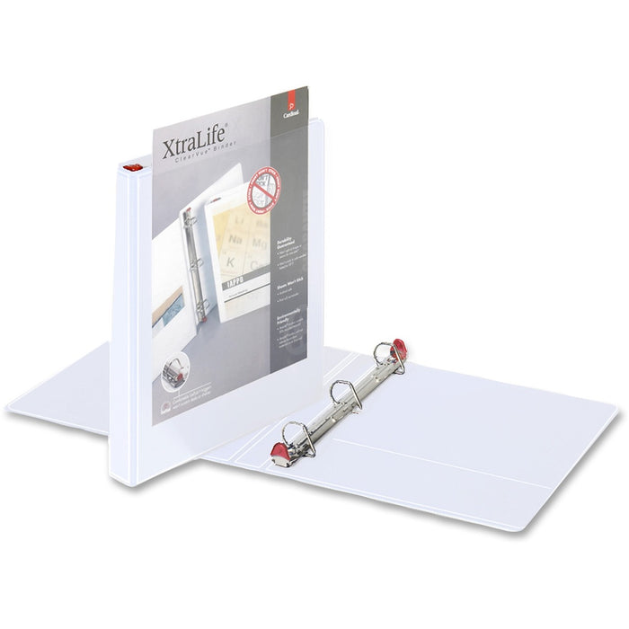 Cardinal XtraLife ClearVue Non-Stick Locking Slant-D Ring Binder - 1" (25.40 mm) Binder Capacity - Letter - 8 1/2" (215.90 mm) x 11" (279.40 mm) Sheet Size - 270 Sheet Capacity - 1" (25.40 mm) Spine Width - 3 Ring - Fastener: D-Ring - Pocket: 2, Inside Fr