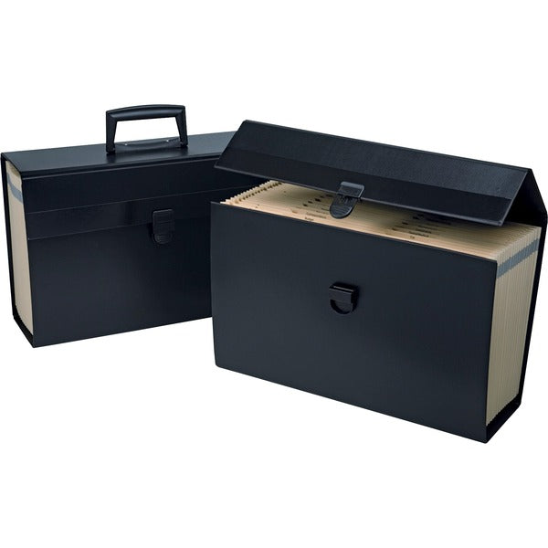Pendaflex Portafile Legal, Letter Expanding File - 8 1/2" (215.90 mm) x 11" (279.40 mm), 8 1/2" (215.90 mm) x 14" (355.60 mm) - 19 Pocket(s) - Assorted Tab Position - Paper - Black - Embossed, Handle, Flap Closure, Textured, Preprinted, Reinforced Gusset,