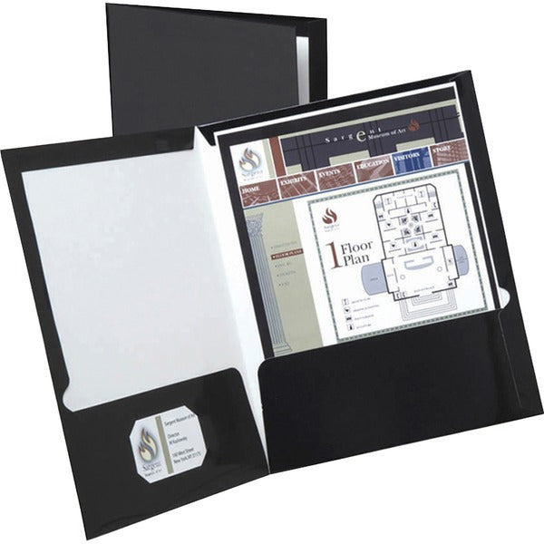 Oxford Showfolio Letter Pocket Folder - 8 1/2" (215.90 mm) x 11" (279.40 mm) - 100 Sheets Capacity - 2 Internal Pocket(s) - Black - Laminated, Twin Pocket - 1 Box