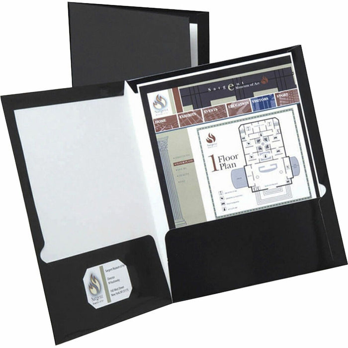 Oxford Showfolio Letter Pocket Folder - 8 1/2" (215.90 mm) x 11" (279.40 mm) - 100 Sheets Capacity - 2 Internal Pocket(s) - Black - Laminated, Twin Pocket - 25 / Box