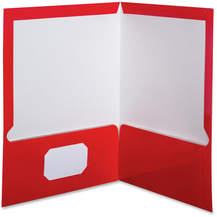 Oxford Letter Pocket Folder - 8 1/2" (215.90 mm) x 11" (279.40 mm) - 100 Sheets Capacity - 2 Pocket - Red - Laminated, High Gloss, Soil Resistant, Moisture Resistant, Die-cut - 25 / Box