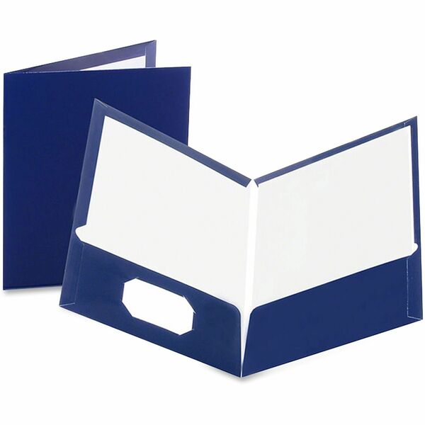 Oxford Showfolio Letter Pocket Folder - 8 1/2" (215.90 mm) x 11" (279.40 mm) - 100 Sheets Capacity - 2 Pocket - Paperboard - Dark Blue - High Gloss, Soil Resistant, Moisture Resistant, Die-cut, Laminated, Twin Pocket - 25 / Box