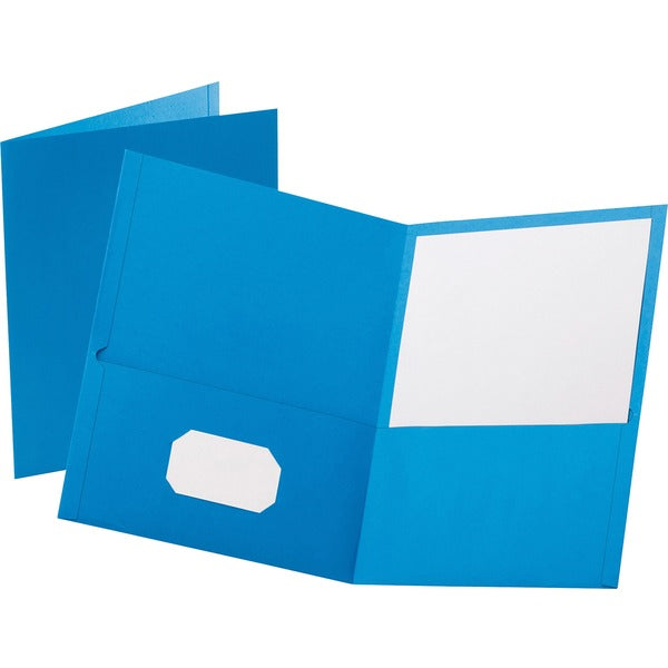 Oxford Letter Recycled Pocket Folder - 8 1/2" (215.90 mm) x 11" (279.40 mm) - 100 Sheets Capacity - 2 Internal Pocket - Leatherette - Light Blue - Turned Edge - 10% Recycled - 25 / Box