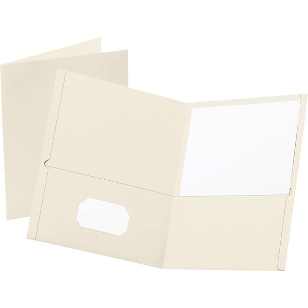 Oxford Letter Recycled Pocket Folder - 8 1/2" (215.90 mm) x 11" (279.40 mm) - 100 Sheets Capacity - 2 Internal Pocket - Leatherette - White - Turned Edge - 10% Recycled - 25 / Box