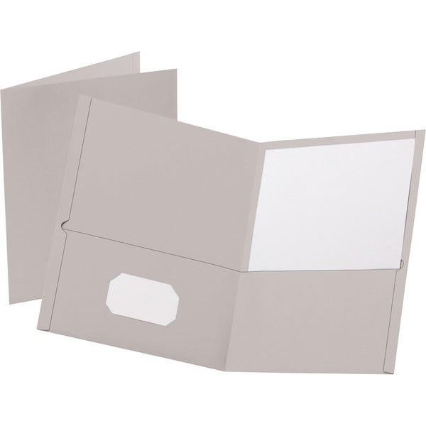 Oxford Letter Recycled Pocket Folder - 8 1/2" (215.90 mm) x 11" (279.40 mm) - 100 Sheets Capacity - 2 Internal Pocket - Leatherette - Gray - Turned Edge - 10% Recycled - 25 / Box