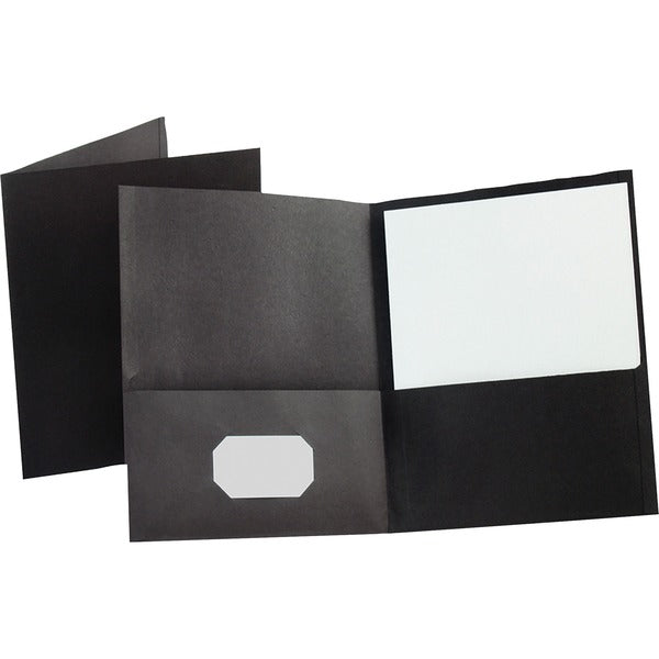 Oxford Letter Recycled Pocket Folder - 8 1/2" (215.90 mm) x 11" (279.40 mm) - 100 Sheets Capacity - 2 Internal Pocket(s) - Leatherette - Black - Turned Edge - 10% Recycled - 25 / Box
