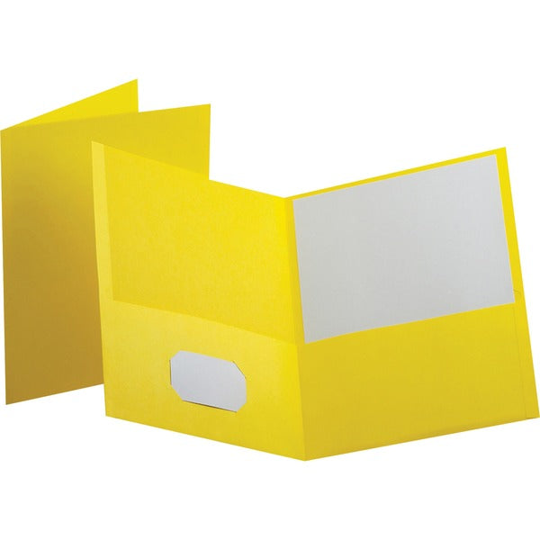 Oxford Letter Recycled Pocket Folder - 8 1/2" (215.90 mm) x 11" (279.40 mm) - 100 Sheets Capacity - 2 Internal Pocket - Leatherette - Yellow - Turned Edge - 10% Recycled - 25 / Box