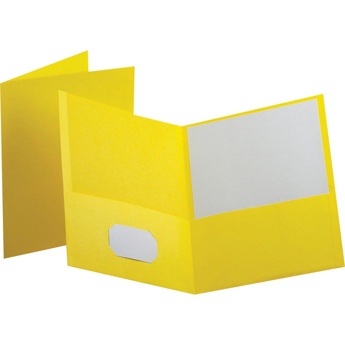 Oxford Letter Yes Pocket Folder - 8 1/2" (215.90 mm) x 11" (279.40 mm) - 100 Sheets Capacity - 2 Internal Pocket - Leatherette - Yellow - Turned Edge - 10% Recycled - 25 / Box