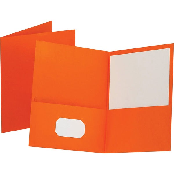 Oxford Letter Recycled Pocket Folder - 8 1/2" (215.90 mm) x 11" (279.40 mm) - 100 Sheets Capacity - 2 Internal Pocket - Leatherette - Orange - Turned Edge - 10% Recycled - 25 / Box