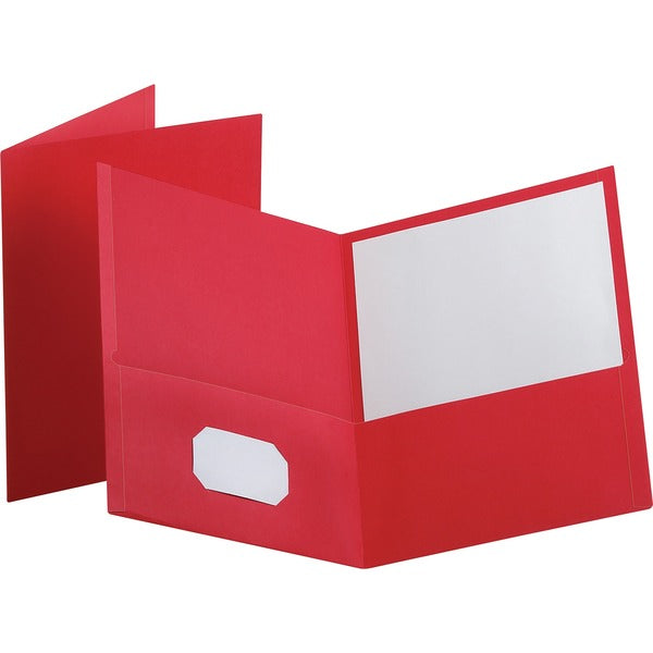 Oxford Letter Recycled Pocket Folder - 8 1/2" (215.90 mm) x 11" (279.40 mm) - 100 Sheets Capacity - 2 Internal Pocket - Leatherette - Red - Turned Edge - 10% Recycled - 25 / Box