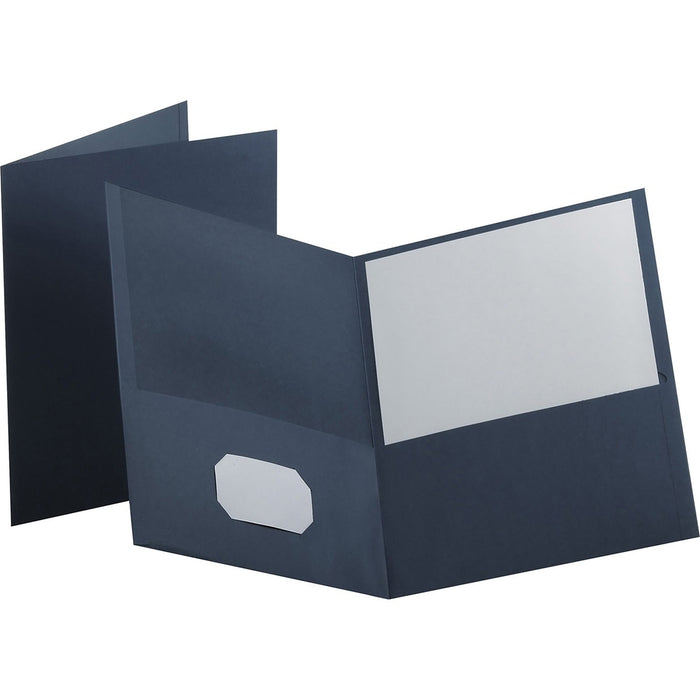 Oxford Letter Recycled Pocket Folder - 8 1/2" (215.90 mm) x 11" (279.40 mm) - 100 Sheets Capacity - 2 Internal Pocket(s) - Leatherette - Dark Blue - Turned Edge - 10% Recycled - 25 / Box