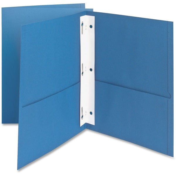 Oxford Letter Recycled Pocket Folder - 8 1/2" (215.90 mm) x 11" (279.40 mm) - 85 Sheets Capacity - 3 Fastener(s) - 1/2" (12.70 mm) for Folder - 2 Inside Front & Back Pocket(s) - Leatherette - Light Blue - 10% Recycled - 25 / Box