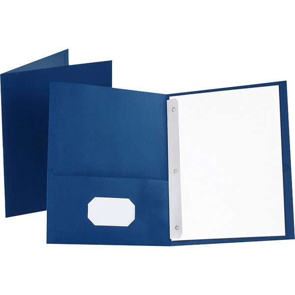 Oxford Letter Recycled Pocket Folder - 8 1/2" x 11" - 85 Sheet Capacity - 3 Fastener(s) - 1/2" Fastener Capacity for Folder - 2 Inside Front & Back Pocket(s) - Leatherette - Blue - 10% Recycled - 25 / Box