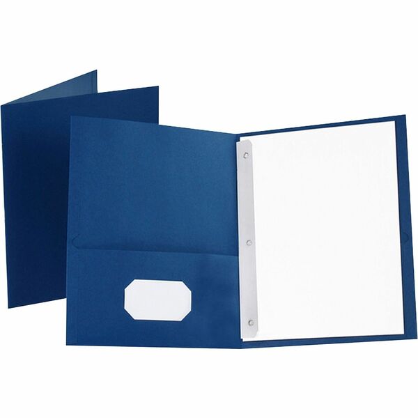 Oxford Letter Recycled Pocket Folder - 8 1/2" (215.90 mm) x 11" (279.40 mm) - 85 Sheets Capacity - 3 Fastener - 1/2" (12.70 mm) for Folder - 2 Inside Front & Back Pocket - Leatherette - Blue - Tear Resistant, Durable, Punched - 10% Recycled - 25 / Box