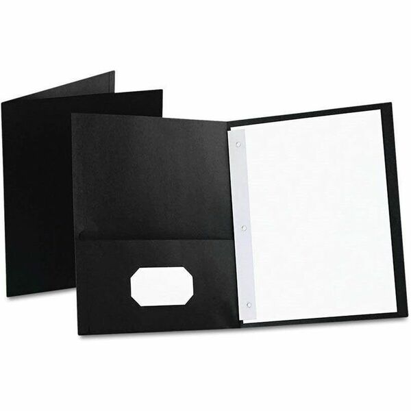 Oxford Letter Pocket Folder - 8 1/2" (215.90 mm) x 11" (279.40 mm) - 85 Sheet Capacity - 3 Fastener(s) - 1/2" (12.70 mm) for Folder - 2 Inside Front & Back Pocket(s) - Leatherette - Black - 1 / Each