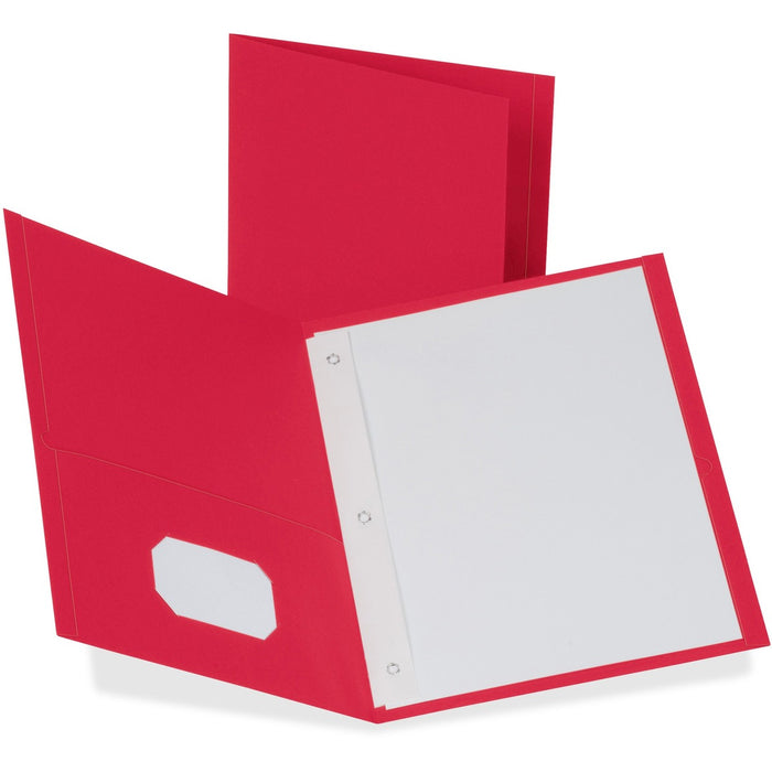 Oxford Letter Yes Pocket Folder - 8 1/2" (215.90 mm) x 11" (279.40 mm) - 85 Sheets Capacity - 3 Fastener - 1/2" (12.70 mm) for Folder - 2 Inside Front & Back Pocket - Leatherette - Red - Tear Resistant, Durable, Punched - 10% Recycled - 25 / Box