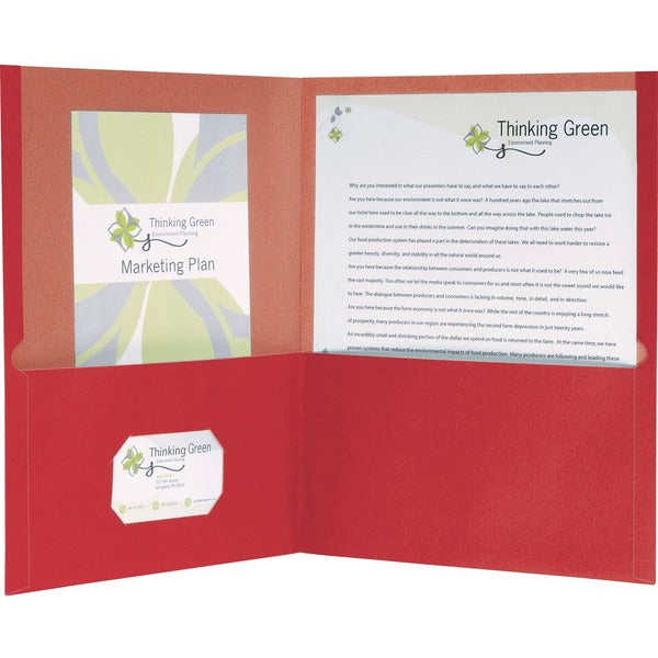 Oxford EarthWise Letter Recycled Pocket Folder - 8 1/2" (215.90 mm) x 11" (279.40 mm) - 100 Sheets Capacity - 2 Pocket - Red - 100% Recycled - 25 / Box