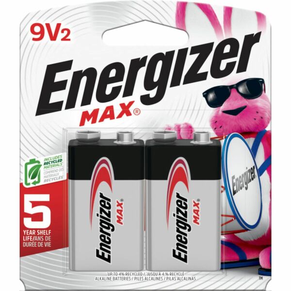 Energizer 9-Volt MAX Alkaline Batteries - For Multipurpose - 9V - 595 mAh - 9 V DCsapceShelf Life - 2 / Pack