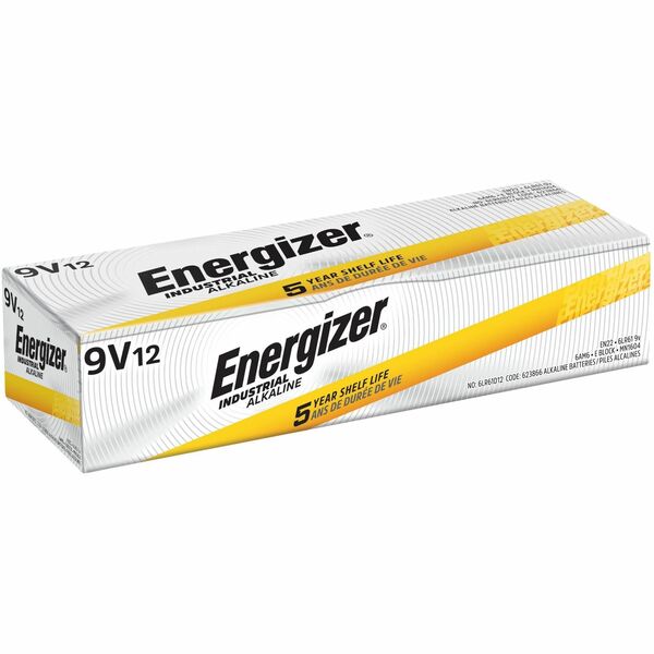 Energizer 9-Volt Industrial Alkaline Batteries - For Gas Detector, Smoke Detector, Stud Finder - 9V - 9 VsapceShelf Life - 1