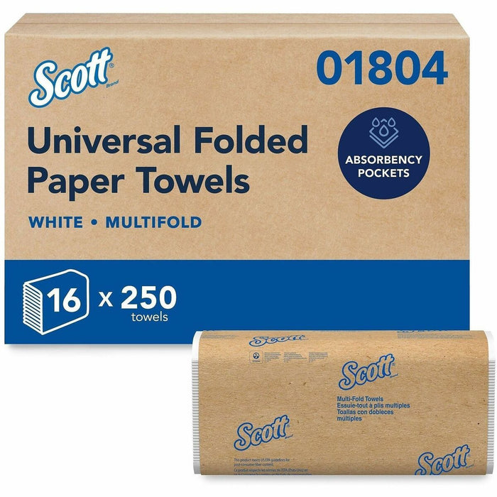 Scott&reg; MultiFold Paper Towels - 9.20" (233.68 mm) Width x 9.40" (238.76 mm) Length - White - Paper - 250/Pack - 16 / Carton