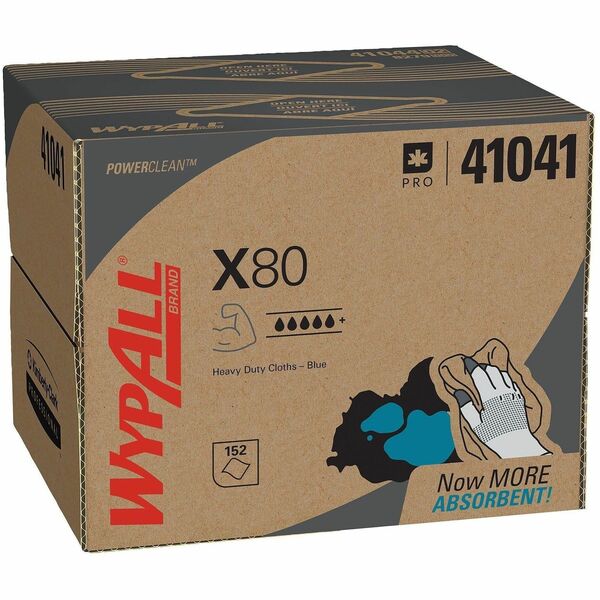 Wypall PowerClean X80 Heavy Duty Cloths - Brag Box - 11.10" (281.94 mm) Width x 16.80" (426.72 mm) Length - Blue/ - 1 Box
