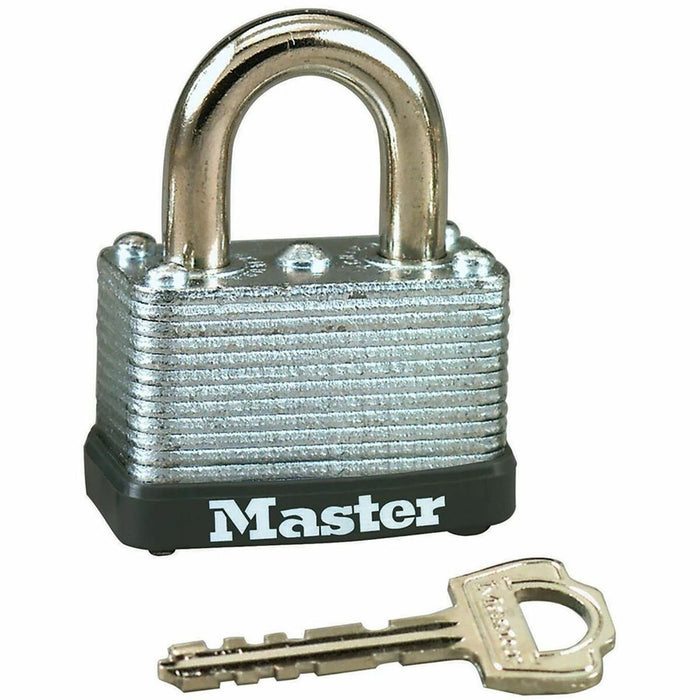 Master Lock Warded Padlock - Keyed Different - 0.25" (6.35 mm) Shackle Diameter - Cut Resistant, Dirt Resistant - Laminated Steel - Silver - 1 Each