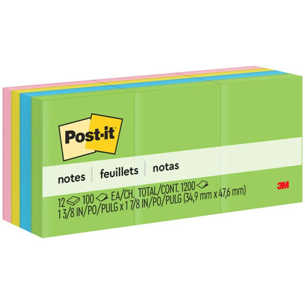 Post-it&reg; Notes Original Notepads - Floral Fantasy Color Collection - 1200 - 1 3/8" (34.92 mm) Flag/Note Width x 1 7/8" (47.63 mm) Flag/Note Length - Rectangle - 100 Sheets per Pad - Unruled - Limeade, Citron, Positively Pink, Iris Infusion, Blue Parad