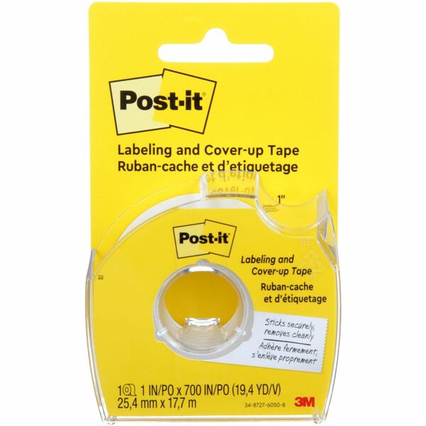 Post-it&reg; Labeling & Cover-up Tape - 1" (25.40 mm) Tape Width x 58.3 ft (17.78 m) Tape Length - 6 Line(s) - White Tape - Removable - Yellow - 1 Roll
