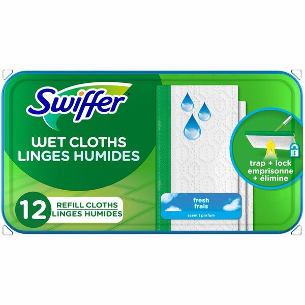 Swiffer Sweeper Wet Cloths - Disposable - Green - 12 / Box