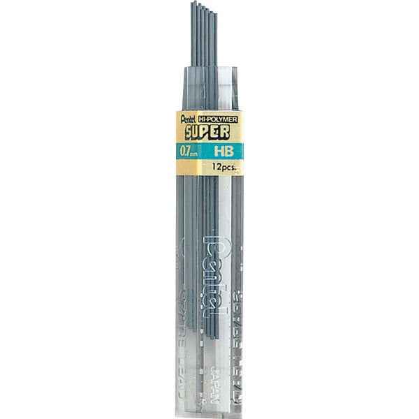 Pentel Super Hi-Polymer Leads - 0.7 mm (0.03") , Medium Point - HB - Black Lead - 12 / Tube