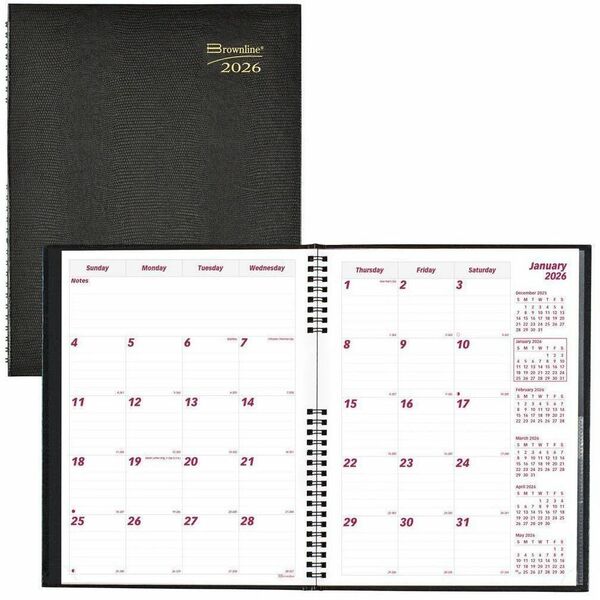 Brownline CoilPro Monthly Planner (14 Months) , 11" x 8-1/2" , English, Black - Julian Dates - Monthly - 14 Month - December 2025 to January 2027 - 1 Month Double Page Layout - Letter - 8 1/2" (215.90 mm) x 11" (279.40 mm) Sheet Size - Twin Wire - Black -
