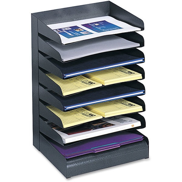 Safco Slanted Shelves Steel Desk Tray Sorter - 8 Tier(s) - Desktop - Durable - Powder Coated - Black - Steel - 1 Each