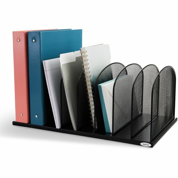 Safco Mesh Desk Organizers - 8 Compartment(s) - Compartment Size : 2" (50.80 mm) - 8.3" (209.55 mm) Height x 19.3" (488.95 mm) Width x 11.5" (292.10 mm) Depth - Desktop - Powder Coated - Black - Steel - 1 Each