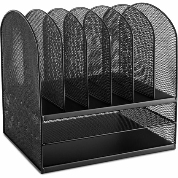 Safco Onyx 2 Horizontal/6 Upright Desk Organizer - 8 Compartment(s) - 13" (330.20 mm) Height x 13.2" (336.55 mm) Width x 11.5" (292.10 mm) Depth - Desktop - Black - Steel - 1 Each