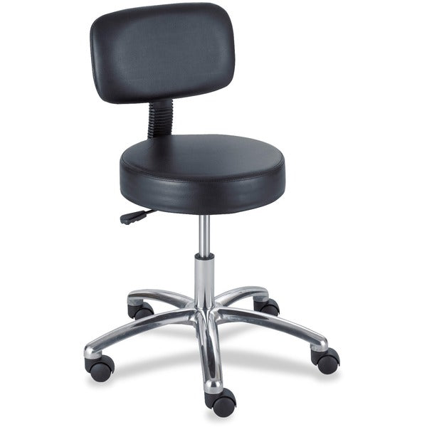 Safco 3430BL Pneumatic Lab Stool With Back - Black Seat Color - Vinyl Seat Material - Black Frame Color - Steel Frame Material - 5-star Base - 1 Each