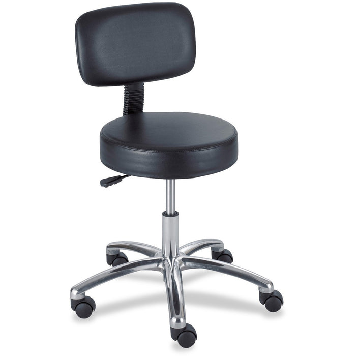 Safco 3430BL Pneumatic Lab Stool With Back - Black Seat Color - Vinyl Seat Material - Black Frame Color - Steel Frame Material - 5-star Base - 1 Each