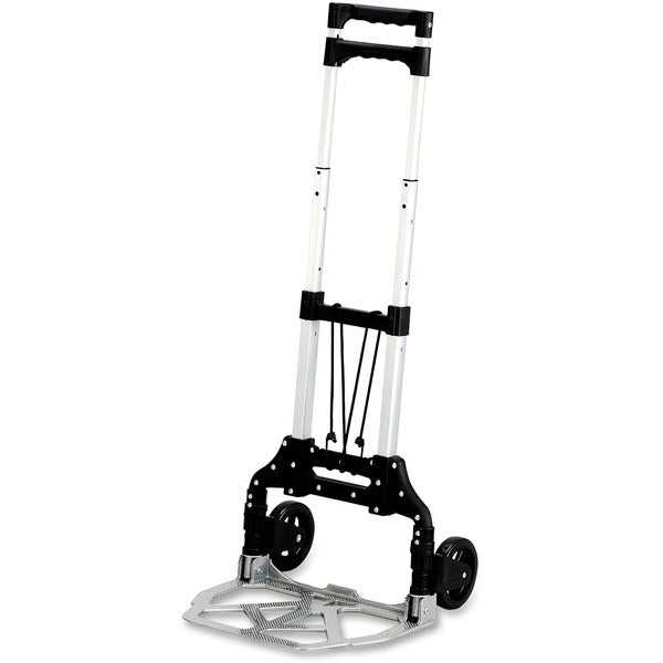 Safco Stow-Away Hand Truck - Telescopic Handle - 110 lb (49895.16 g) Capacity - 4 Casters - 5" (127 mm) Caster Size - Aluminum - 16.3" (412.75 mm) Width x 25" (635 mm) Depth x 39.5" (1003.30 mm) Height - Aluminum Frame - Silver, Black - 1 Each