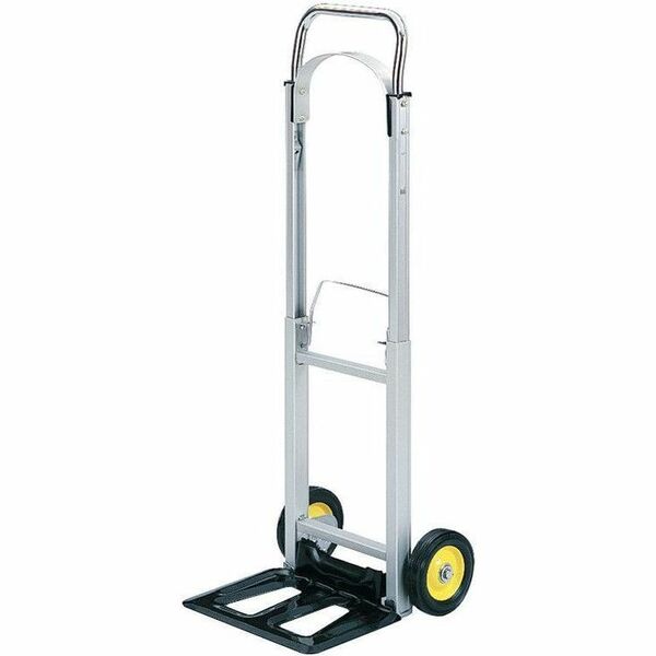 Safco Hideaway Compact Hand Truck - Folding Handle - 250 lb (113.40 kg) Load Capacity - 2 Casters - 6" (152.40 mm) Caster Size - Steel, Rubber - 15.5" (393.70 mm) Width x 16.5" (419.10 mm) Depth x 43.5" (1104.90 mm) Height - Aluminum Frame - Silver - 1 Ea