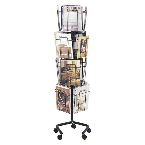 Safco Rotary Literature Display Rack - 16 Compartment(s) - Compartment Size : 1" (25.40 mm) - 60" (1524 mm) Height x 15" (381 mm) Width x 15" (381 mm) Depth - Floor - Lockable - Powder Coated - Charcoal - 1 Each