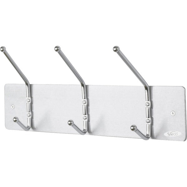 Safco 3-Hook Contemporary Steel Coat Hooks - 3 Hooks - 10 lb (4535.92 g) Capacity - 7" (177.80 mm) Height x 18" (457.20 mm) Width - for Garment - Steel - Silver - 1 Each