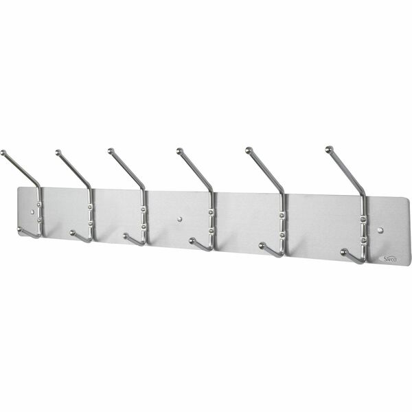 Safco 6-Hook Contemporary Steel Coat Hooks - 6 Hooks - 10 lb (4535.92 g) Capacity - 7" (177.80 mm) Height x 36" (914.40 mm) Width - for Garment - Steel - Silver - 1 Each