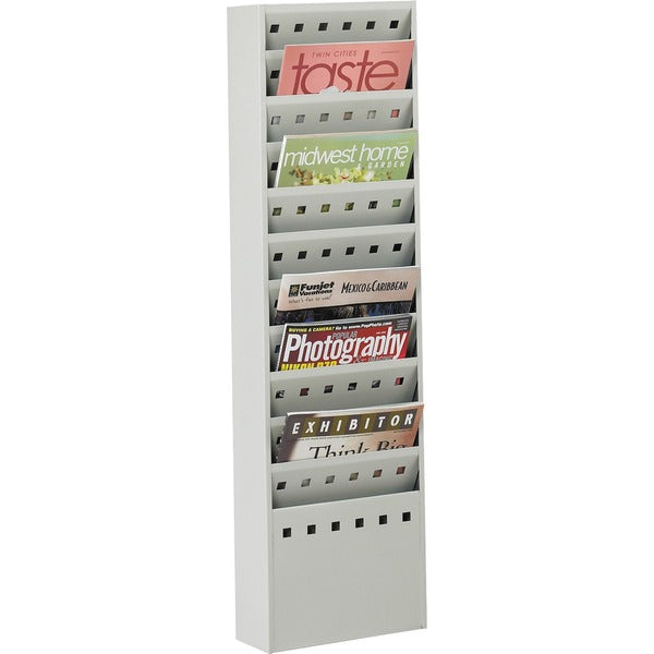 Safco 11-Pocket Steel Magazine Racks - 11 Pocket(s) - 36.3" (920.75 mm) Height x 10" (254 mm) Width x 4" (101.60 mm) Depth - Floor - Scratch Resistant - Powder Coated - Gray - Steel - 1 Each