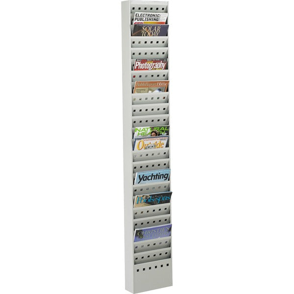 Safco 23-Pocket Steel Magazine Rack - 23 Pocket(s) - 65.5" (1663.70 mm) Height x 10" (254 mm) Width x 4" (101.60 mm) Depth - Floor - Scratch Resistant - Powder Coated - Gray - Steel - 1 Each