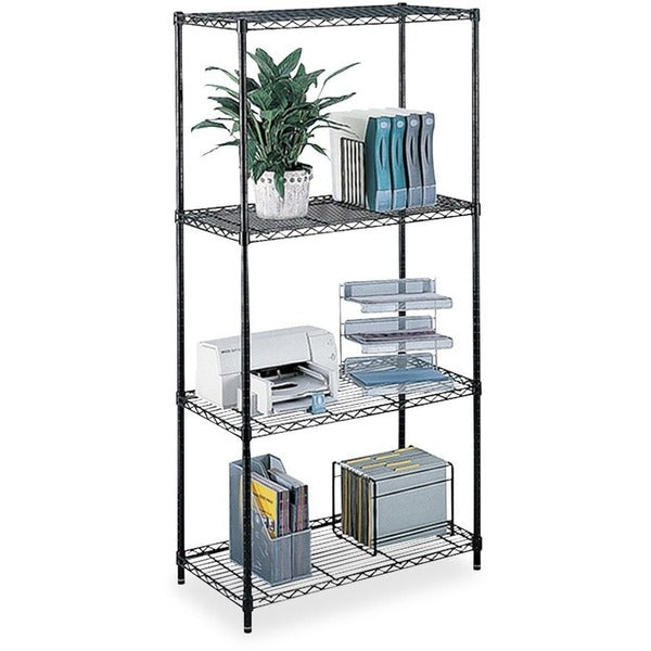 Safco Commercial Wire Shelving - 48" (1219.20 mm) Width x 18" (457.20 mm) Depth x 72" (1828.80 mm) Height - 4 x Shelf(ves) - 500 lb (226796.19 g) Load Capacity - Leveling Glide, Adjustable Feet - Black - Powder Coated, Black - Steel - Assembly Required