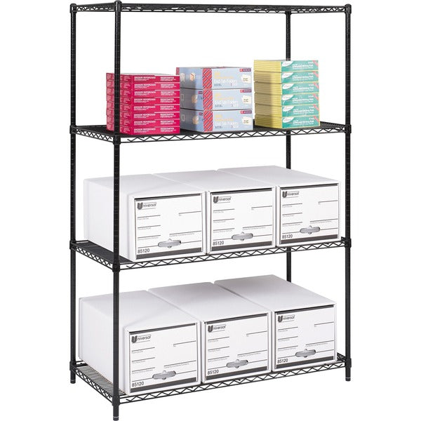 Safco Industrial Wire Shelving - 48" (1219.20 mm) Width x 24" (609.60 mm) Depth x 72" (1828.80 mm) Height - 4 x Shelf(ves) - 3200 lb (1451495.58 g) Load Capacity - Adjustable Glide, Durable - Black - Powder Coated - Steel - Assembly Required
