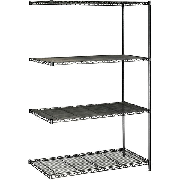 Safco Industrial Wire Shelving Add-On Unit - 48" (1219.20 mm) Width x 24" (609.60 mm) Depth x 72" (1828.80 mm) Height - 4 x Shelf(ves) - 3200 lb (1451495.58 g) Load Capacity - Adjustable Glide, Durable - Black - Powder Coated - Steel - Assembly Required