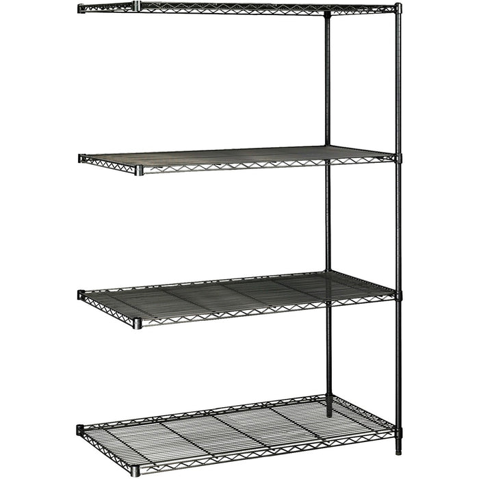 Safco Industrial Wire Shelving Add-On Unit - 48" (121.92 cm) Width x 24" (60.96 cm) Depth x 72" (182.88 cm) Height - 4 x Shelf(ves) - 3200 lb (1451495.58 g) Load Capacity - Adjustable Glide, Durable - Black - Powder Coated - Steel - Assembly Required