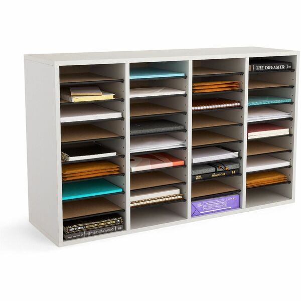 Safco Adjustable Shelves Literature Organizers - 36 Compartment(s) - Compartment Size : 2.50" (63.50 mm) x 9" (228.60 mm) x 11.50" (292.10 mm) - 24" (609.60 mm) Height x 39.4" (1000.13 mm) Width x 11.8" (298.45 mm) Depth - Gray - Wood - 1 Each