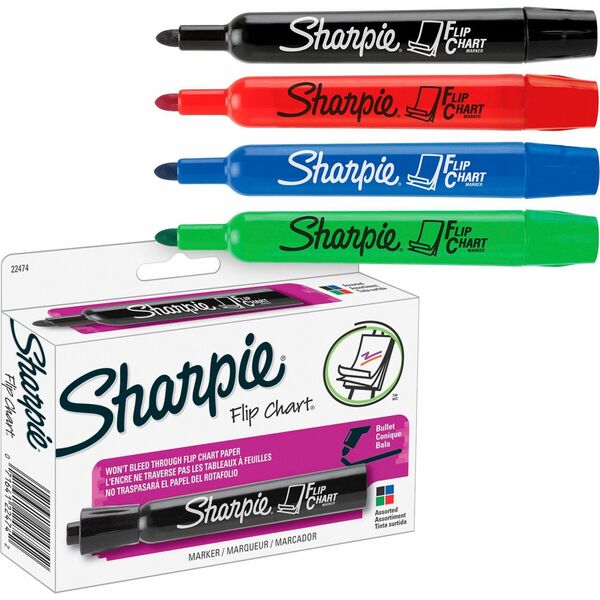 Sharpie Flip Chart Markers - Bullet Marker Point Style - Assorted Water Based Ink - Assorted Barrel - 4 / Set